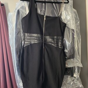 Maniere De Voir Black Dress with Leather Accents